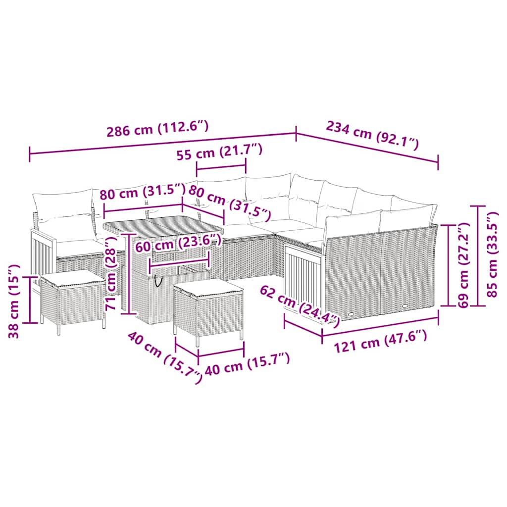 Garten-Sofa-Set 12 pcs Beige und Creme 80 x 80 x 71 cm